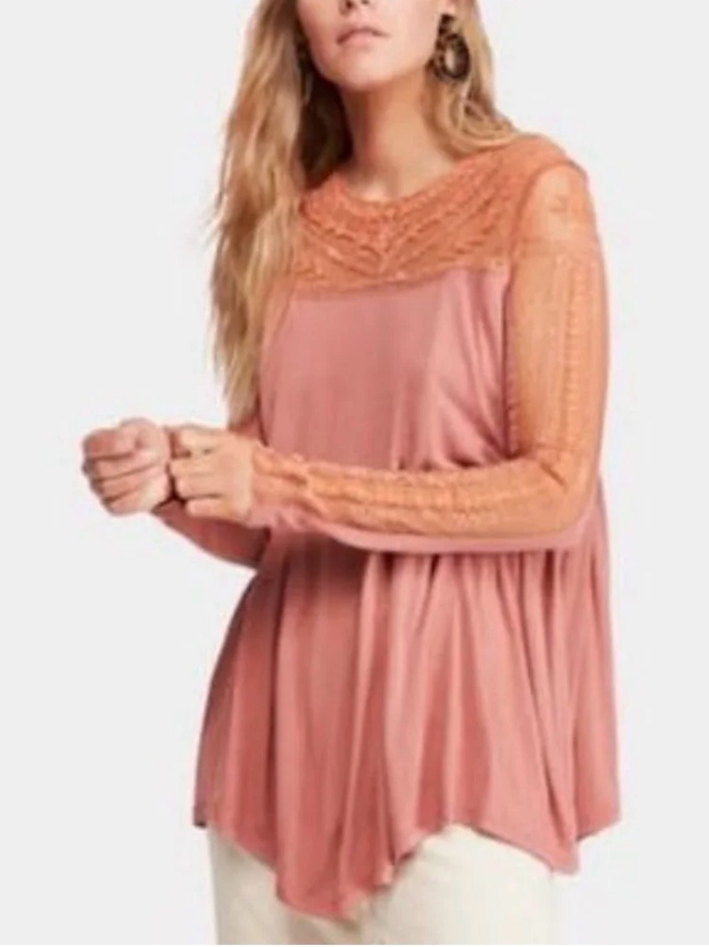NWT Free People Jojo Mixed Media Tunic Havana Sands Lace S